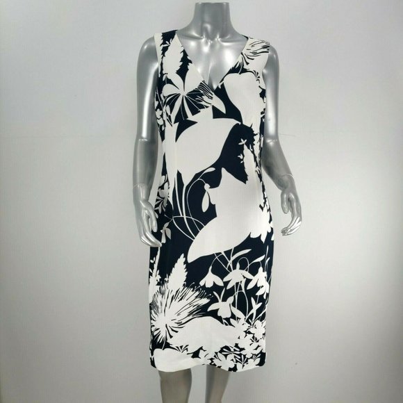 Michael Kors Collection Italy Size 10 Sheath Dress Lined Floral White Black - Picture 2 of 12